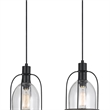 Benjara Metal Pendant Fixture with 4 Lantern Design Glass Shade- Black and Clear