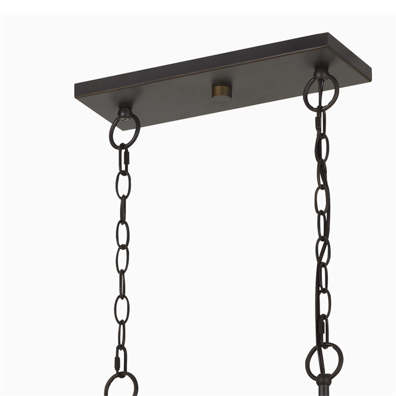 Benjara 8 Bulb Chandelier with Wooden Frame & Metal Orb Shades- Brown & Black