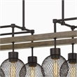 Benjara 8 Bulb Chandelier with Wooden Frame & Metal Orb Shades- Brown & Black
