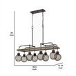 Benjara 8 Bulb Chandelier with Wooden Frame & Metal Orb Shades- Brown & Black
