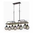 Benjara 8 Bulb Chandelier with Wooden Frame & Metal Orb Shades- Brown & Black