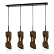 Benjara 4 Light Metal Frame Pendant Fixture with Wooden and Glass Shades- Brown