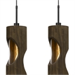 Benjara 4 Light Metal Frame Pendant Fixture with Wooden and Glass Shades- Brown