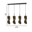 Benjara 4 Light Metal Frame Pendant Fixture with Wooden and Glass Shades- Brown