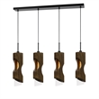 Benjara 4 Light Metal Frame Pendant Fixture with Wooden and Glass Shades- Brown
