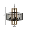 Benjara 60 X 6 Wooden Chandelier with Round Metal Mesh Shade- Black and Brown
