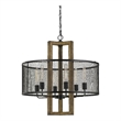 Benjara 60 X 6 Wooden Chandelier with Round Metal Mesh Shade- Black and Brown