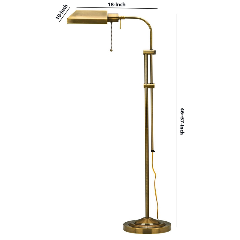 Benjara Metal Rectangular Floor Lamp with Adjustable Pole- Gold
