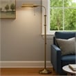 Benjara Metal Rectangular Floor Lamp with Adjustable Pole- Gold