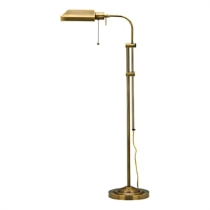 Benjara Metal Rectangular Floor Lamp with Adjustable Pole- Gold