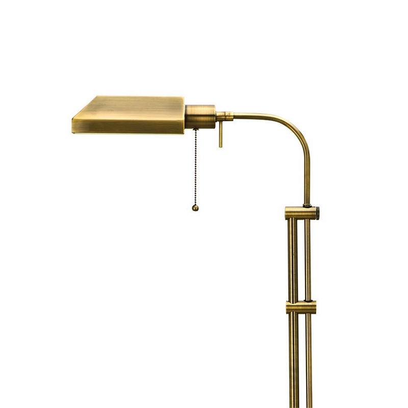 Benjara Metal Rectangular Floor Lamp with Adjustable Pole- Gold