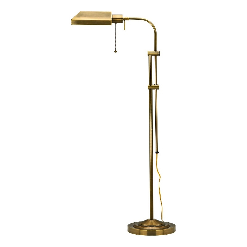 Benjara Metal Rectangular Floor Lamp with Adjustable Pole- Gold