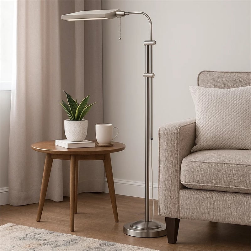 Benjara Metal Rectangular Floor Lamp with Adjustable Pole- White