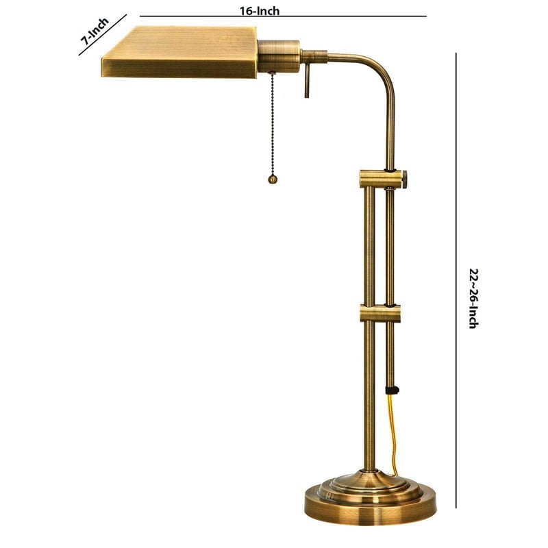 Benjara Metal Rectangular Desk Lamp with Adjustable Pole- Gold