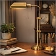 Benjara Metal Rectangular Desk Lamp with Adjustable Pole- Gold
