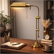 Benjara Metal Rectangular Desk Lamp with Adjustable Pole- Gold