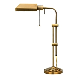 Benjara Metal Rectangular Desk Lamp with Adjustable Pole- Gold