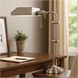Benjara Metal Rectangular Desk Lamp with Adjustable Pole- Silver