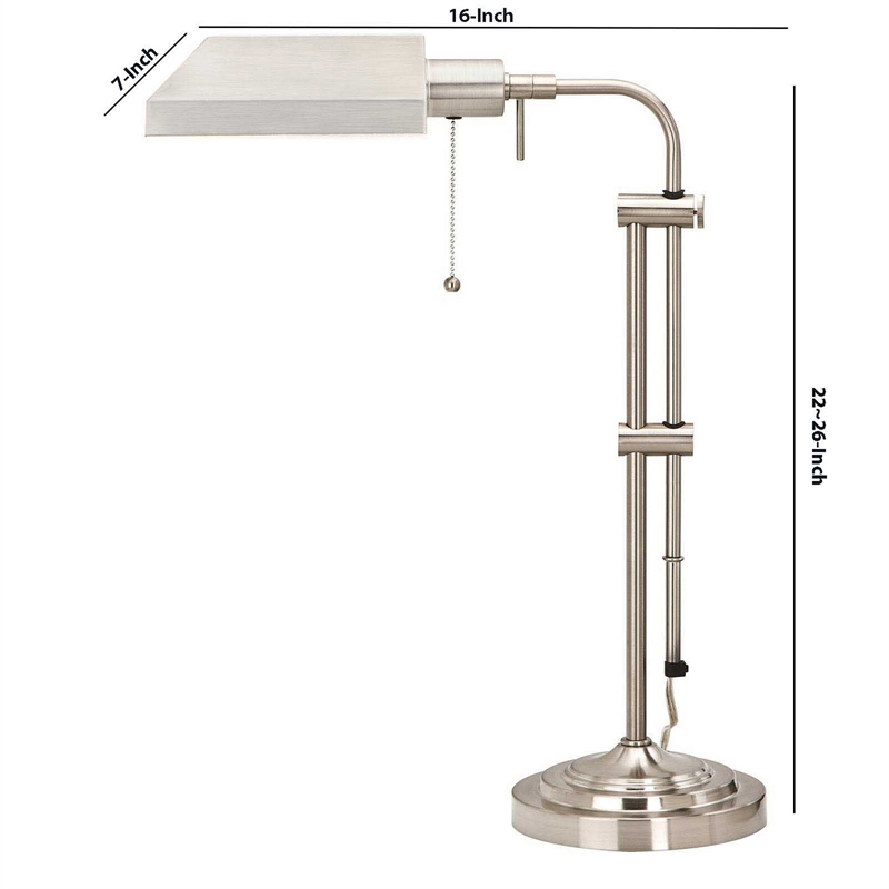 Benjara Metal Rectangular Desk Lamp with Adjustable Pole- Silver