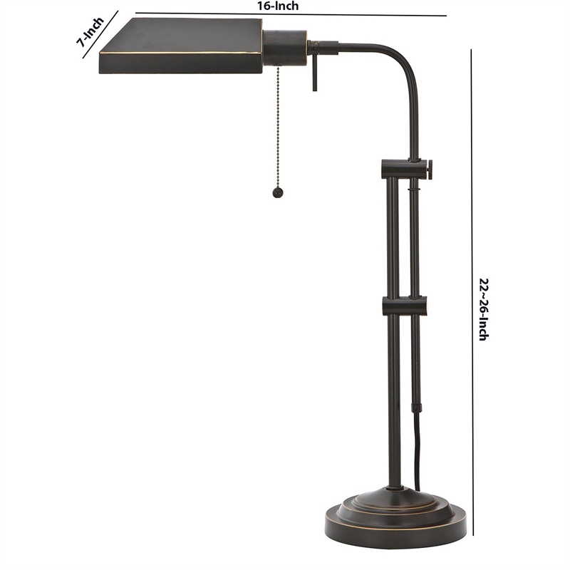 Benjara Metal Rectangular Desk Lamp with Adjustable Pole- Black