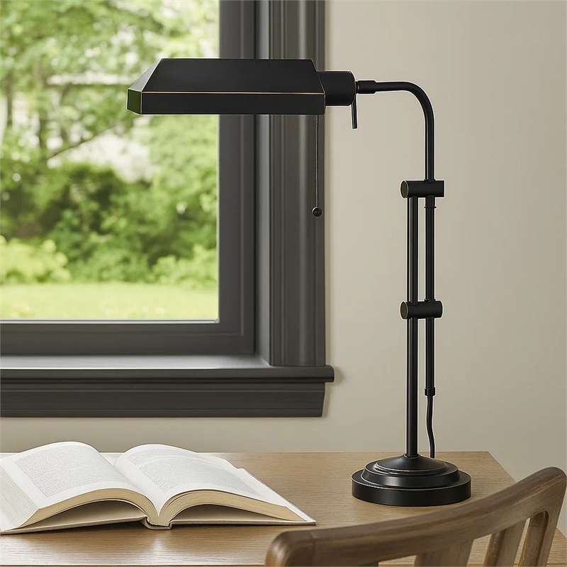 Benjara Metal Rectangular Desk Lamp with Adjustable Pole- Black