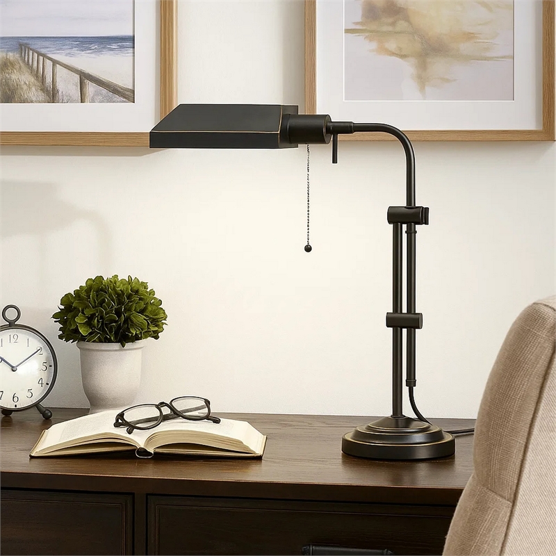 Benjara Metal Rectangular Desk Lamp with Adjustable Pole- Black