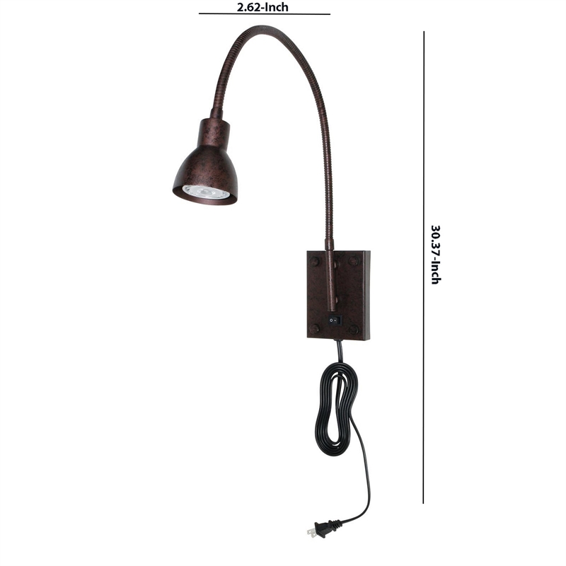 Benjara Metal Round Wall Reading Lamp with Plug In Switch- Bronze