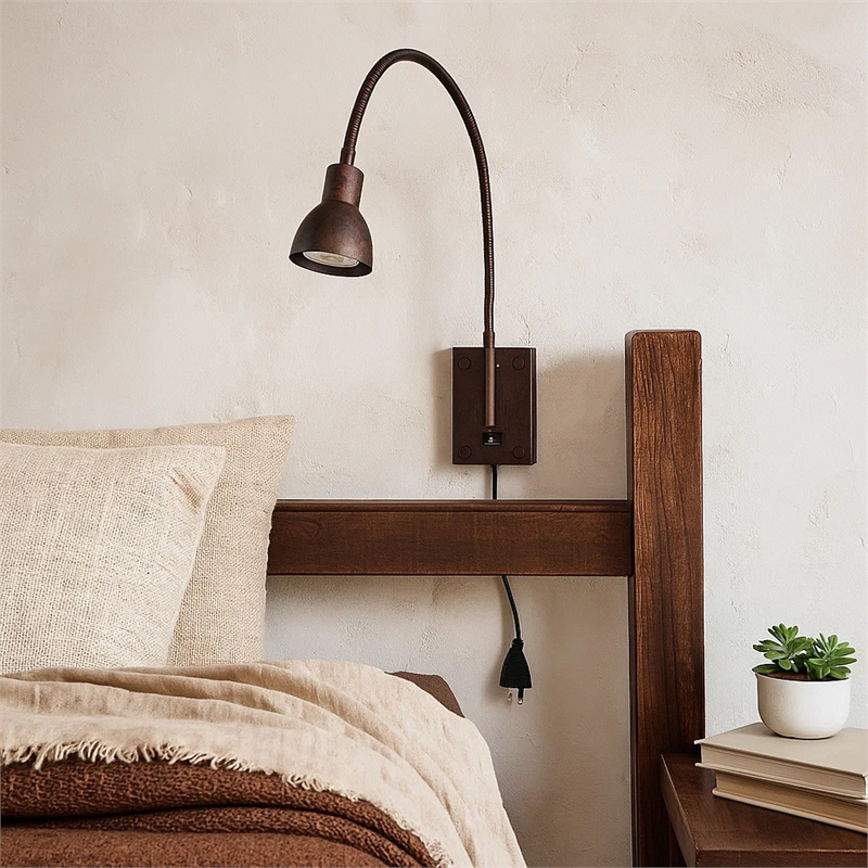 Benjara Metal Round Wall Reading Lamp with Plug In Switch- Bronze