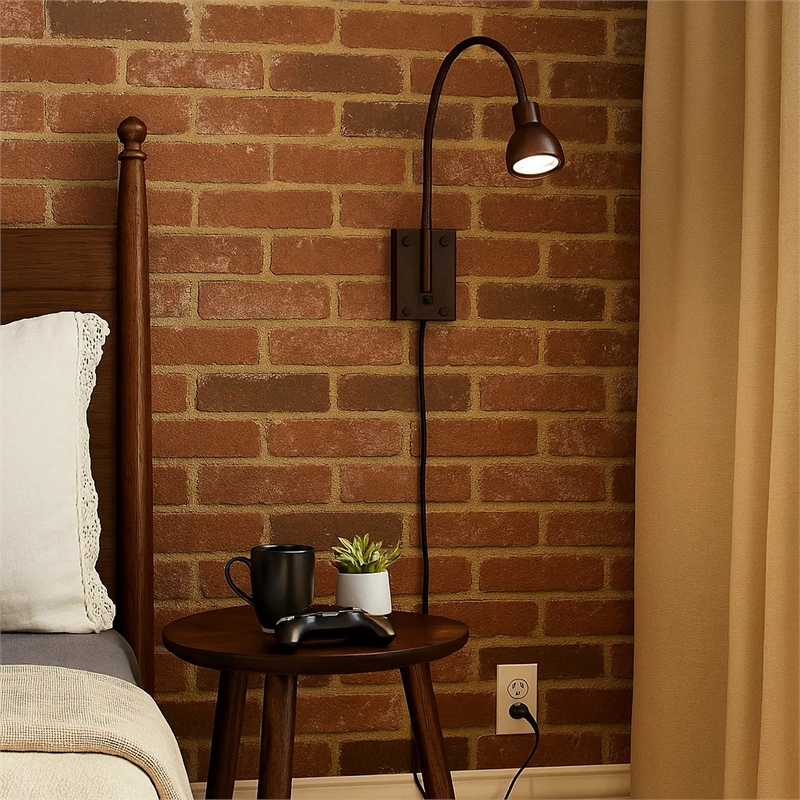 Benjara Metal Round Wall Reading Lamp with Plug In Switch- Bronze