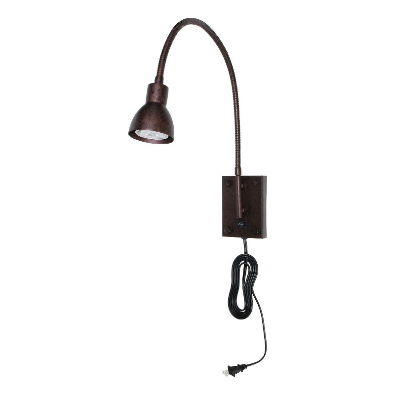 Benjara Metal Round Wall Reading Lamp with Plug In Switch- Bronze