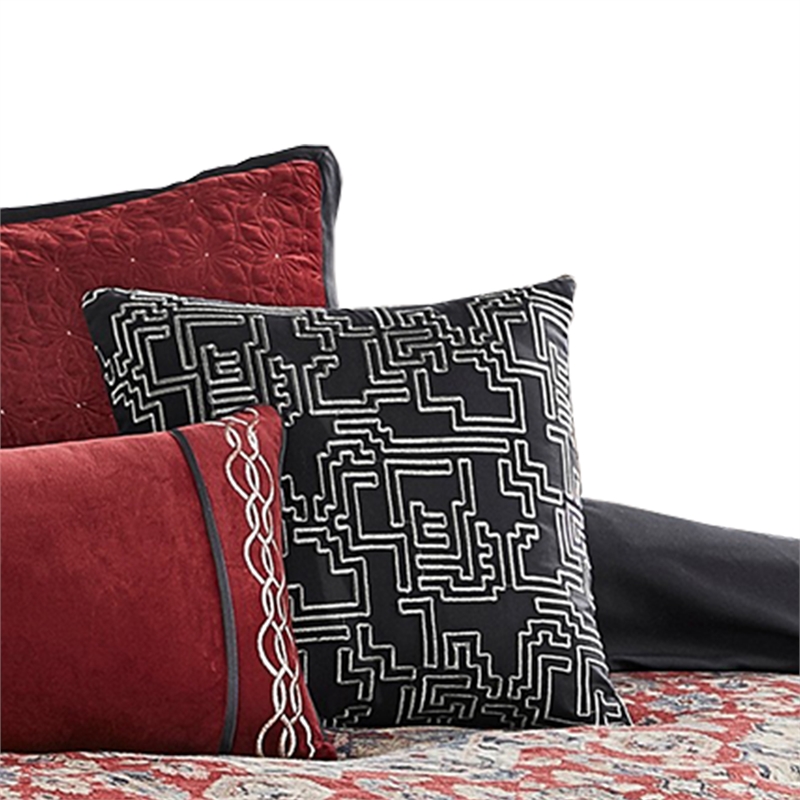 Benjara 10 Piece King Size Comforter Set with Medallion Print- Red and Blue
