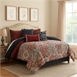 Benjara 10 Piece King Size Comforter Set with Medallion Print- Red and Blue