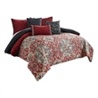 Benjara 10 Piece King Size Comforter Set with Medallion Print- Red and Blue