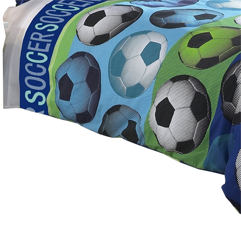 Benjara 3 Piece Twin Size Comforter Set with Soccer Theme- Multicolor