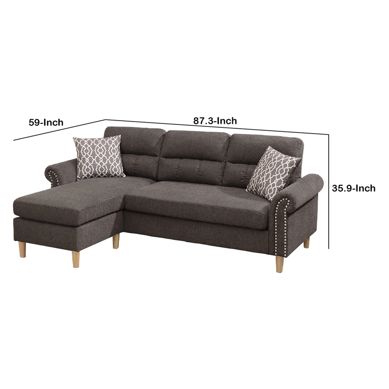 Benjara 2 Piece Contemporary Sectional Set with Tufted Back- Tan
