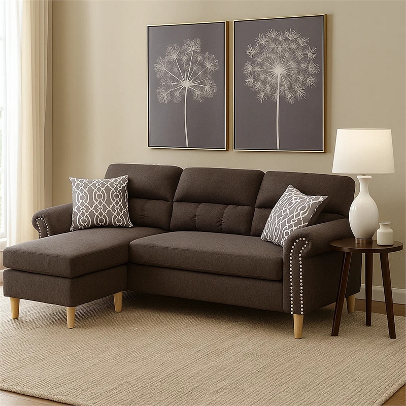 Benjara 2 Piece Contemporary Sectional Set with Tufted Back- Tan