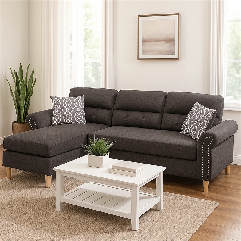 Benjara 2 Piece Contemporary Sectional Set with Tufted Back- Tan
