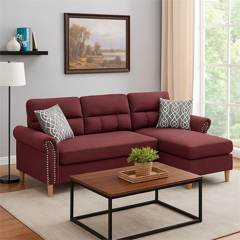 Benjara 2 Piece Contemporary Sectional Set with Tufted Back- Red