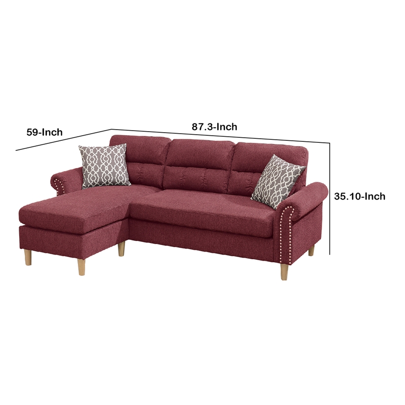 Benjara 2 Piece Contemporary Sectional Set with Tufted Back- Red