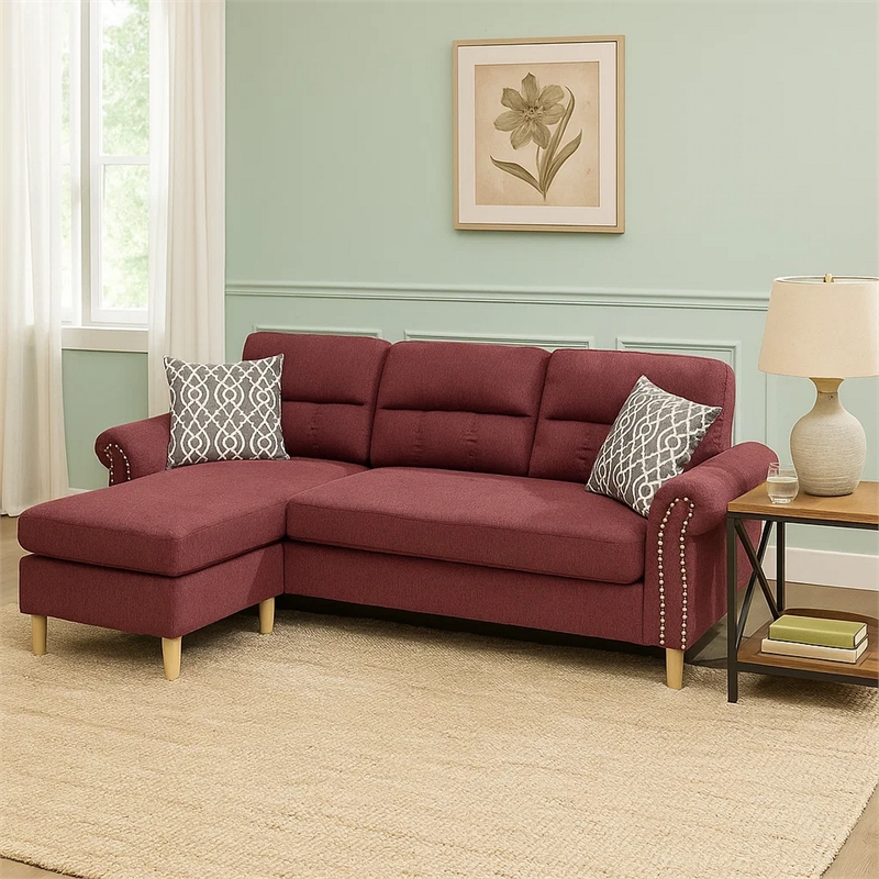 Benjara 2 Piece Contemporary Sectional Set with Tufted Back- Red