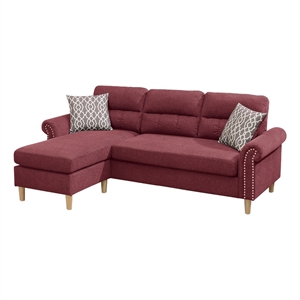 Benjara 2 Piece Contemporary Sectional Set with Tufted Back- Red