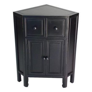 Benjara 30&quot Wooden 2 Door Corner Cabinet with 2 Drawers- Black