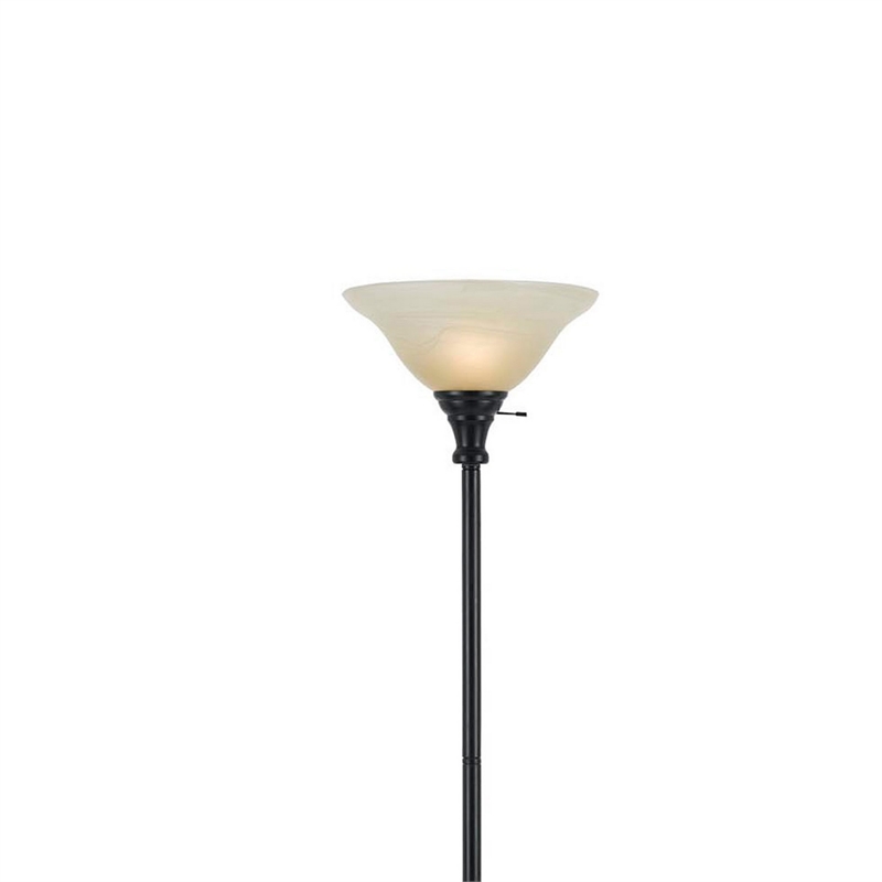 Benjara Metal Round 3 Way Torchiere Lamp with Frosted Shade- Dark Bronze & Gold