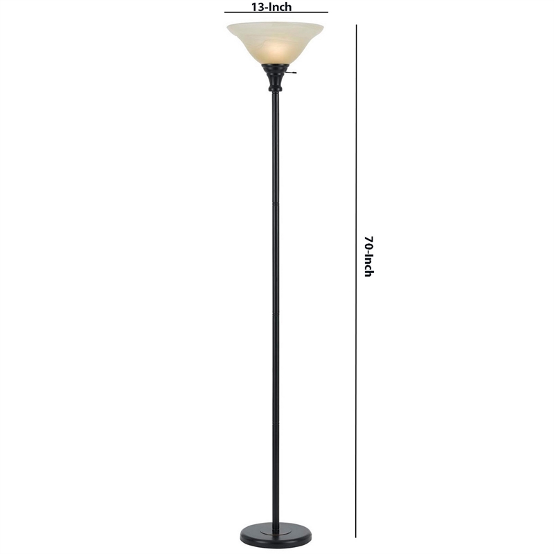 Benjara Metal Round 3 Way Torchiere Lamp with Frosted Shade- Dark Bronze & Gold