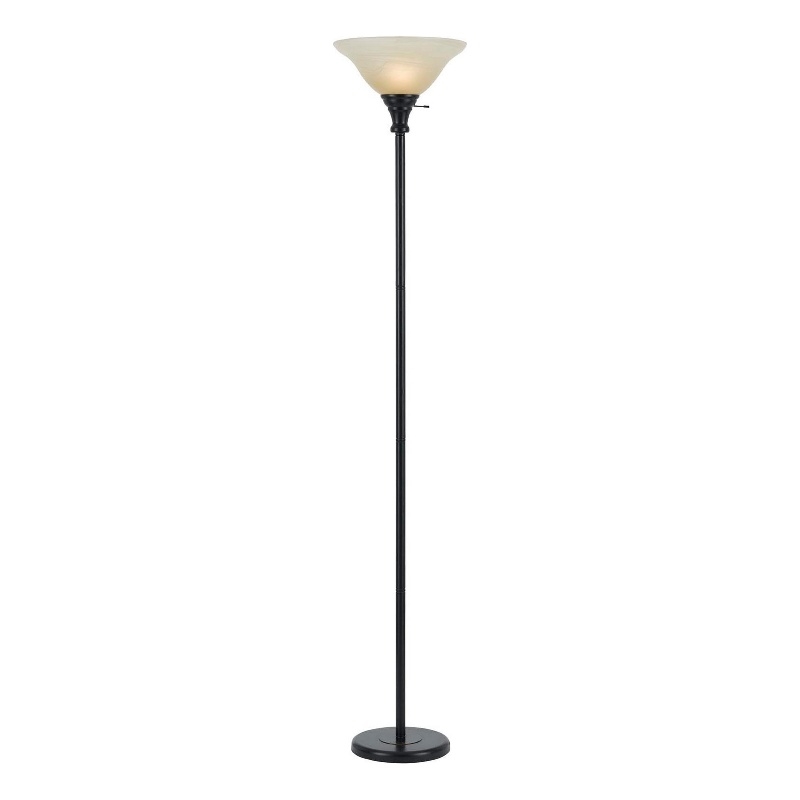 Benjara Metal Round 3 Way Torchiere Lamp with Frosted Shade- Dark Bronze & Gold