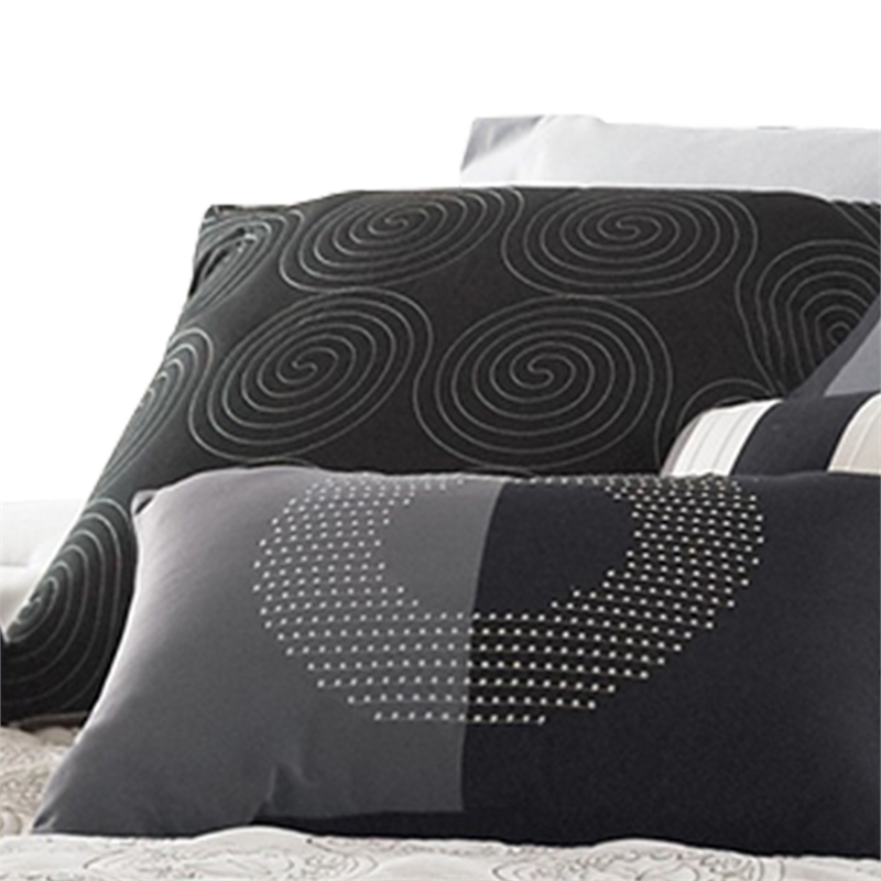 Benjara 7 Piece Queen Cotton Comforter Set with Geometric Print- Gray and Black
