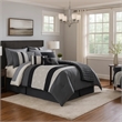 Benjara 7 Piece Queen Cotton Comforter Set with Geometric Print- Gray and Black