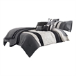 Benjara 7 Piece Queen Cotton Comforter Set with Geometric Print- Gray and Black