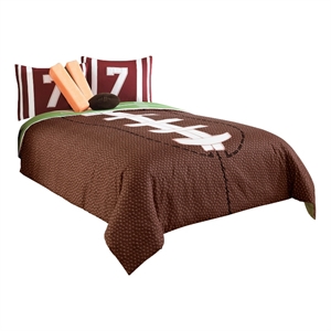 Benjara 6 Piece Full Comforter Set with Football Field Print- Brown and Green