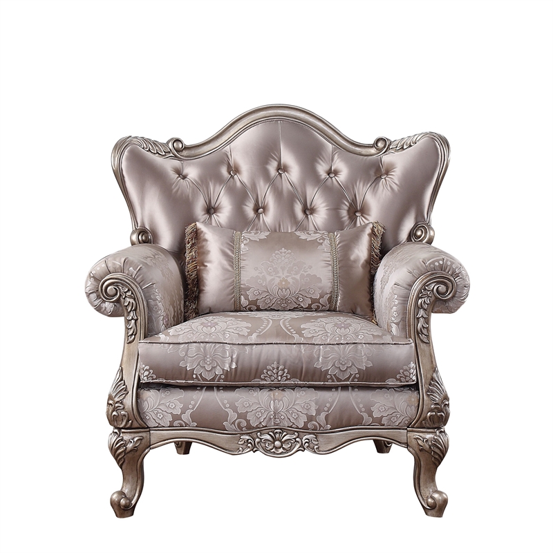 Benjara Crown Top Fabric Chair with Wingback and Anne Legs- Champagne Gold